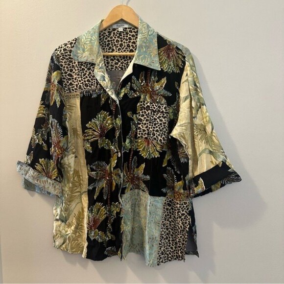 Vintage Faith Patchwork Beaded Art-to-Wear Blouse Shacket Size XL - Picture 3 of 11
